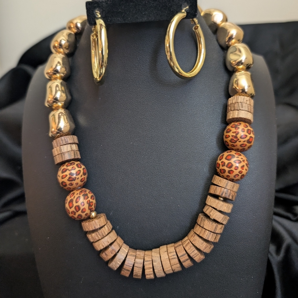 #2. Nordstroms Wood, Cork & Gold Necklace & Earrings